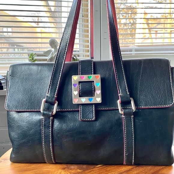 Vintage Dooney & Burke HEART Buckle Black Leather Shoulder Bag - Picture 13 of 13